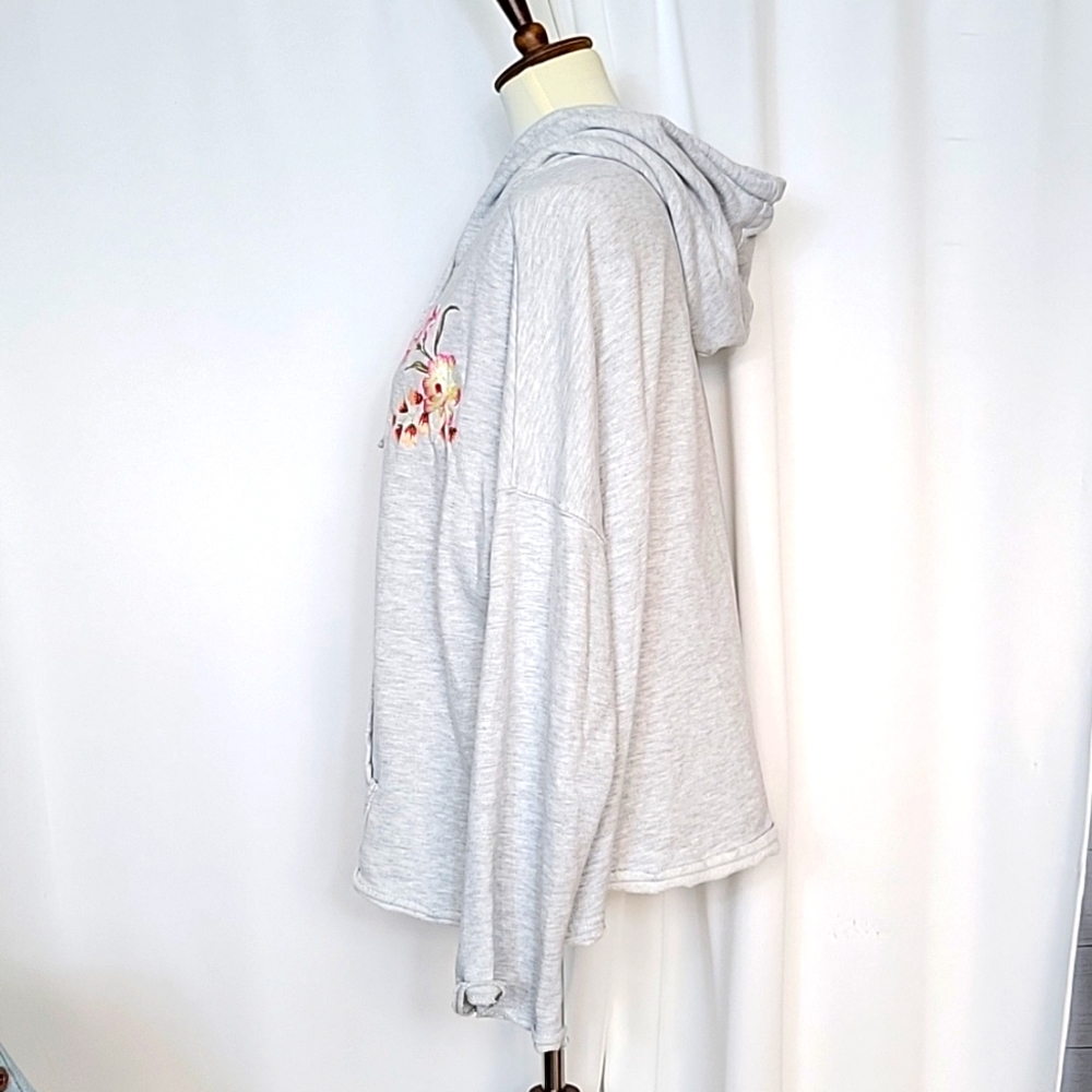 Light Gray Floral Embroidered Hoodie Top - Women's Sweatshirt - Picture 5 of 8